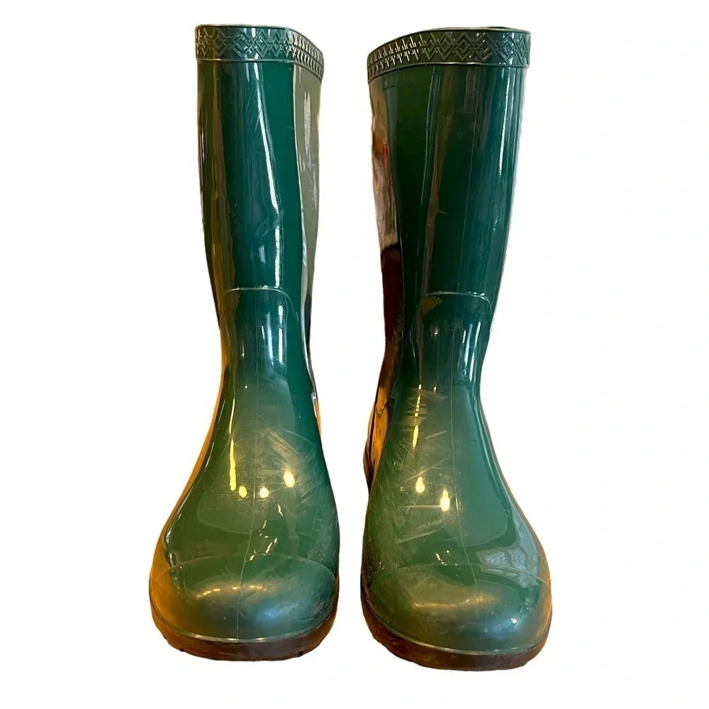 UGG Pine Green Rubber Waterproof Fabric Lined Mid Calf Rain Boots Women’s Sz 8 - Picture 1 of 13